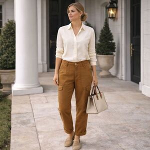 ALEX MILL Cargo Pants Brown Utility Straight Pocket Cotton Blend Women Size 14